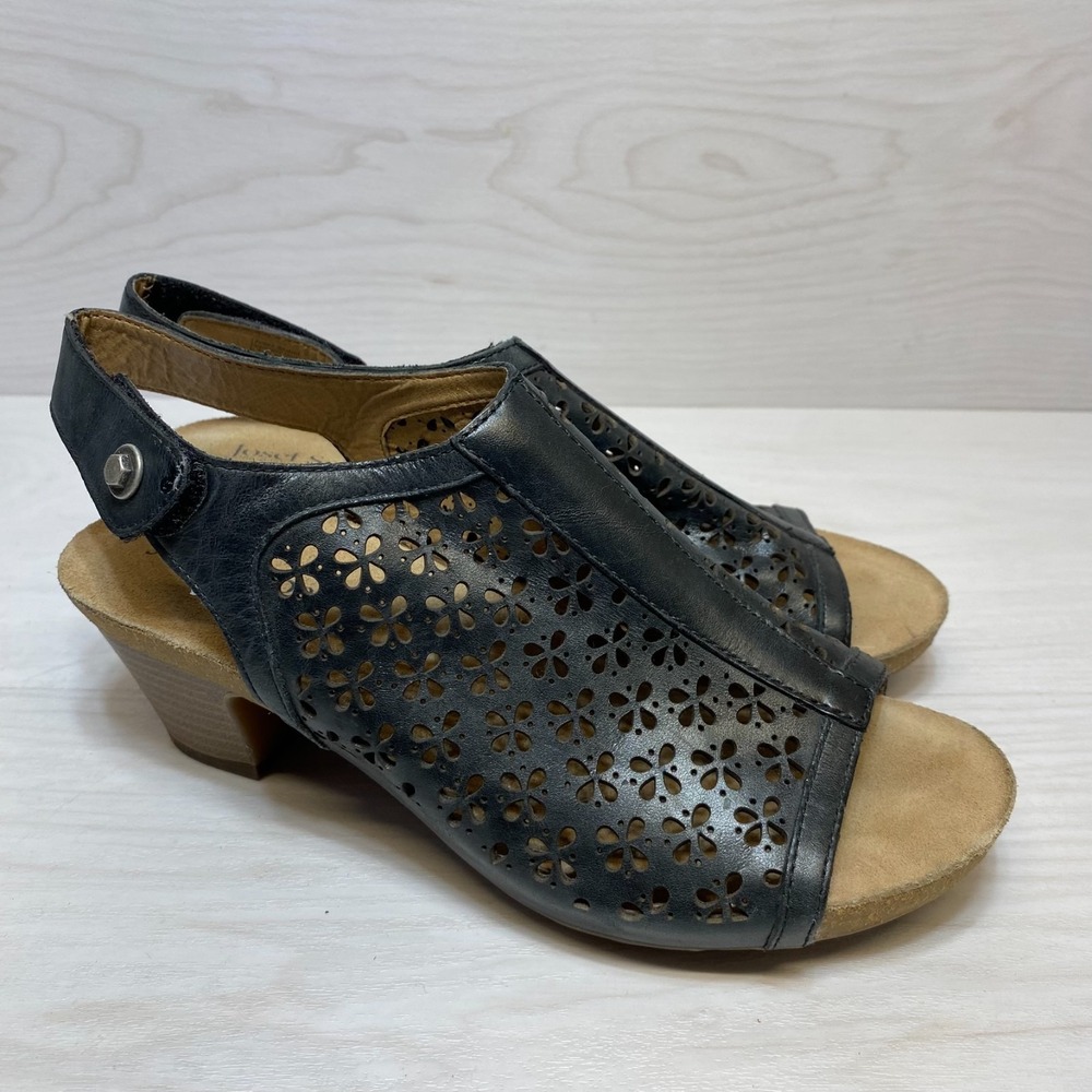 Josef Seibel Ruth 33 Heeled Sandals Women's Size 7 Black Cutout Slingback Strap